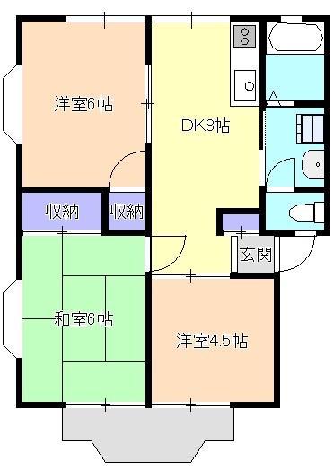 グリーンコート所沢B(3DK/1階)の間取り写真