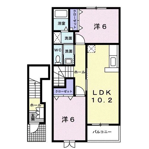 シュトラール(2LDK/2階)の間取り写真