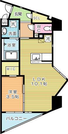 ウイングス重住(1LDK/9階)の間取り写真