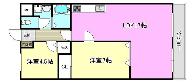 ロイヤルコート(2LDK/3階)の間取り写真