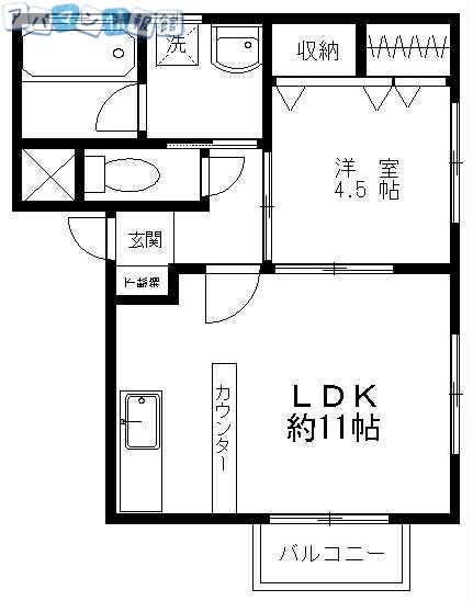 ドマーニ関屋(1LDK/2階)の間取り写真