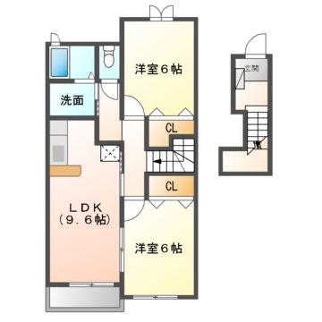 メゾンラルゴA棟・B棟・C棟(2LDK/2階)の間取り写真