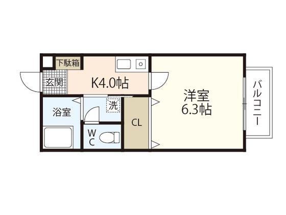 フォブール村上(1K/2階)の間取り写真