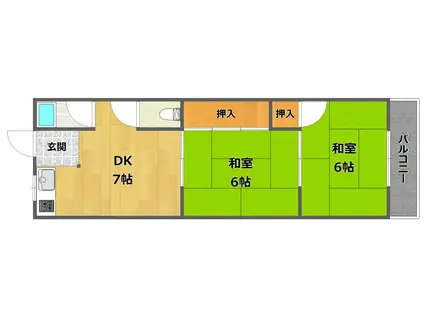 阪急伊丹線 新伊丹駅 徒歩6分 2階建 築42年(2DK/2階)の間取り写真