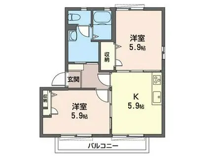 グリーンヒルズ田村I棟(2K/1階)の間取り写真