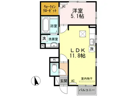 ヴィルセイン安養寺 B棟(1LDK/1階)の間取り写真