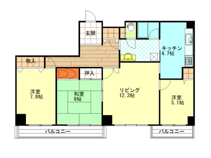 ホワイトプラザ西堀(3LDK/12階)の間取り写真