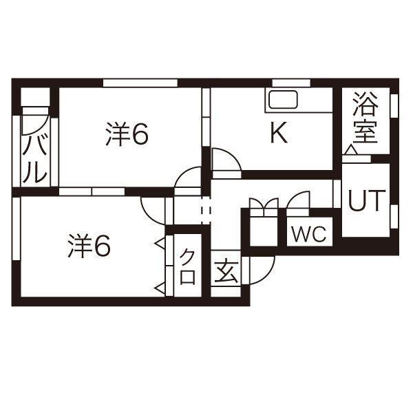 ユニベールA棟(2K/2階)の間取り写真