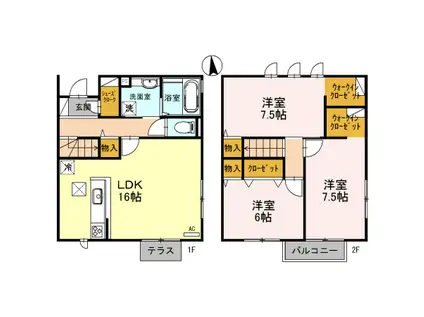 バスクラ.T A II(3LDK/1階)の間取り写真