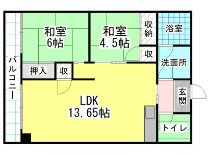 木本ビル(2LDK/6階)の間取り写真