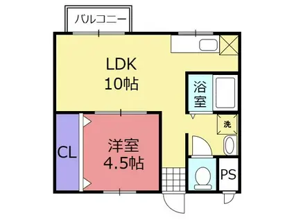 宏和マンション1号棟(1LDK/2階)の間取り写真