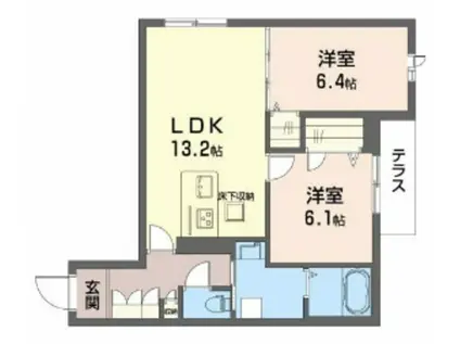 カーサ・ラクーン八日市(2LDK/1階)の間取り写真