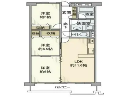フジタ川口マンション(3LDK/9階)の間取り写真