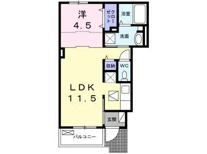 寺尾釜田1丁目アパート(1LDK/1階)の間取り写真