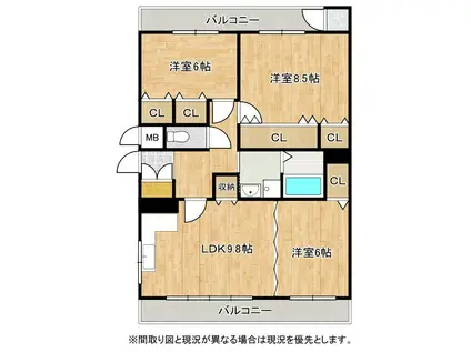 医生ヶ丘エストリル(3LDK/1階)の間取り写真