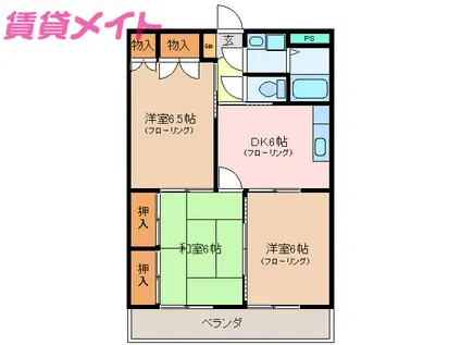 グランホワイエシャトレA(3DK/3階)の間取り写真