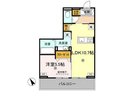 J.リヴェール高松西宝町 C棟(1LDK/2階)の間取り写真