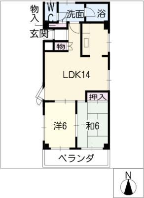 レジデンスイワタ(2LDK/3階)の間取り写真