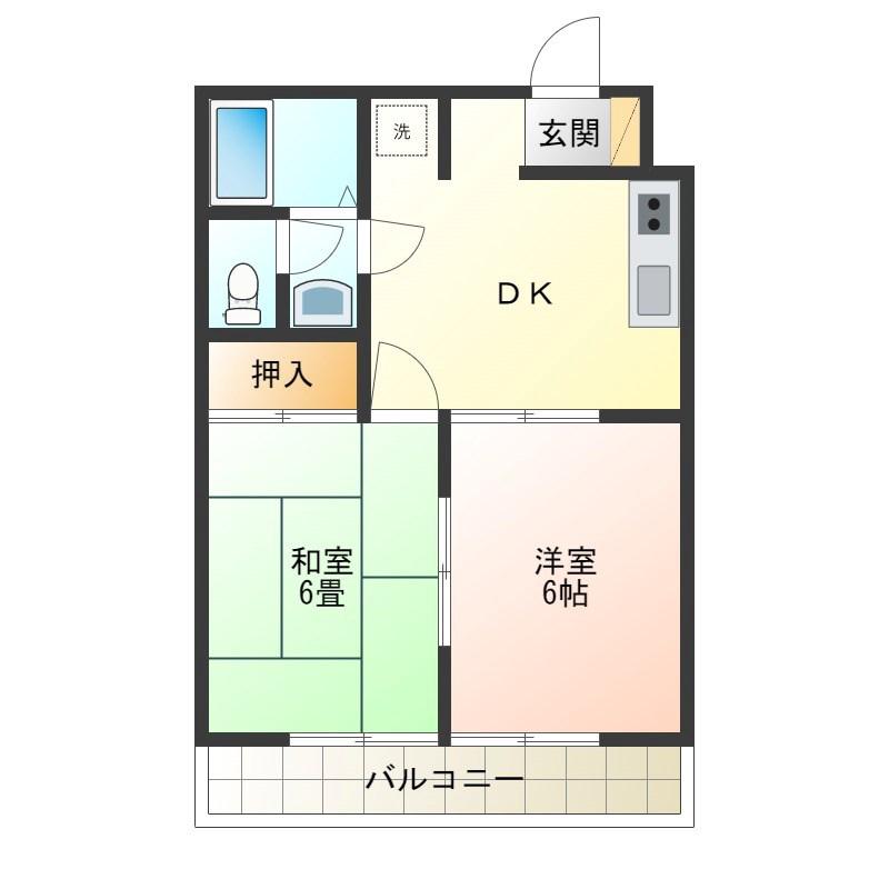 ニューメモハイツ(2DK/2階)の間取り写真