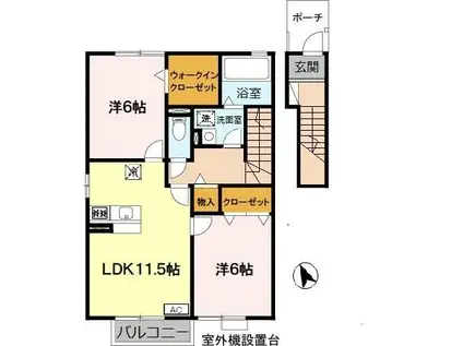 梟の杜コートA棟(2LDK/2階)の間取り写真