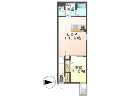 DEVELD千原(1LDK/1階)の間取り写真