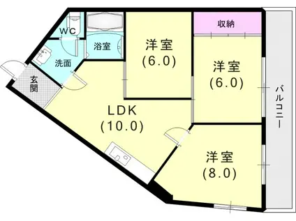 ダイバーシティ神戸長田A棟(3DK/3階)の間取り写真