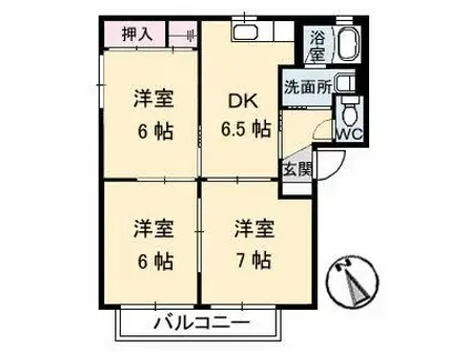 ヴァリュージュ A棟(3DK/1階)の間取り写真