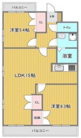 コルティーレ城山(2LDK/2階)の間取り写真