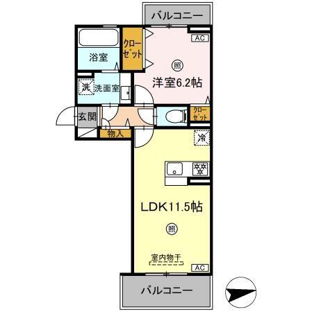 ピースフル(1LDK/3階)の間取り写真