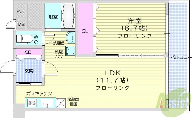サンハイツ柏木(1LDK/6階)の間取り写真