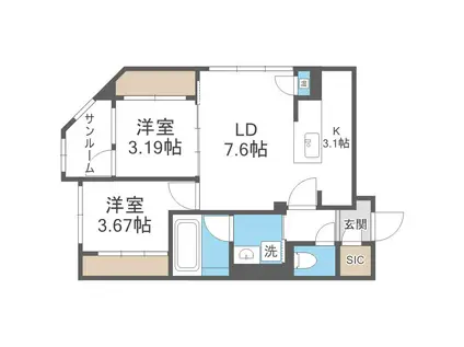 LIVECASA豊平(2LDK/3階)の間取り写真