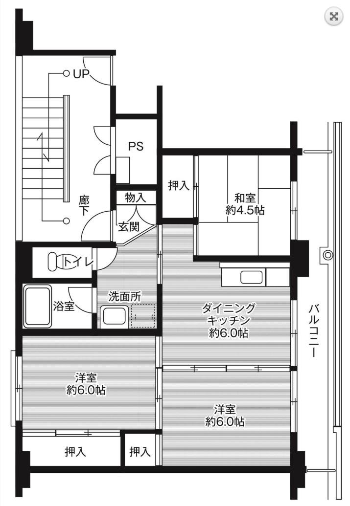 ビレッジハウス洞泉1号棟(3DK/3階)の間取り写真