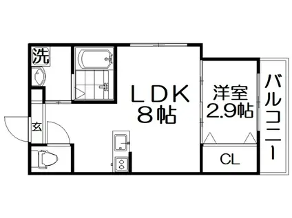 リアコート枚方御殿山サウス(1LDK/2階)の間取り写真