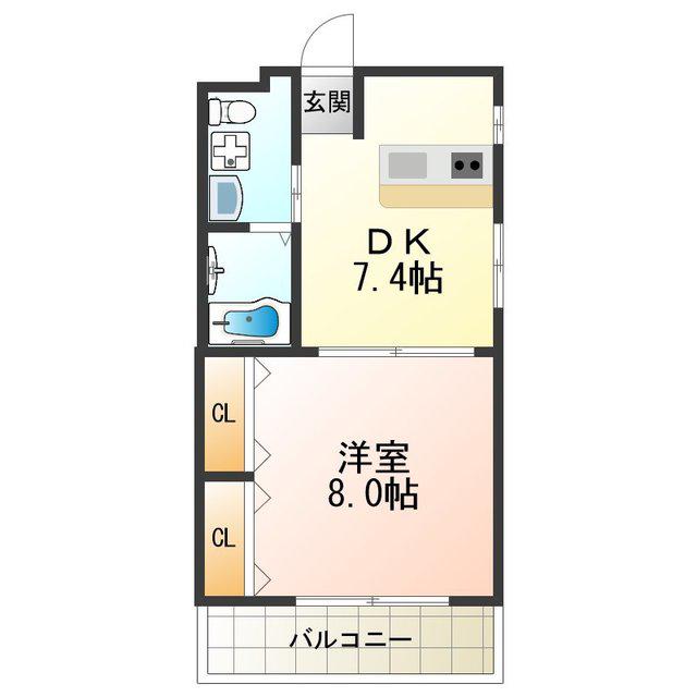 近鉄南大阪線 針中野駅 徒歩8分 4階建 築18年(1DK/4階)の間取り写真