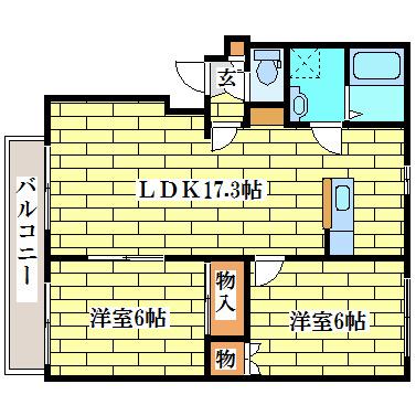 サンライズ北野(2LDK/2階)の間取り写真