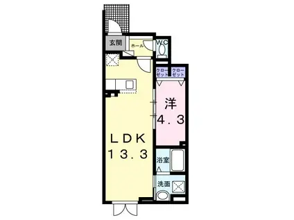 ロッツ クレインII(1LDK/1階)の間取り写真