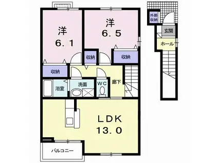 フロイライン アミィA(2LDK/2階)の間取り写真