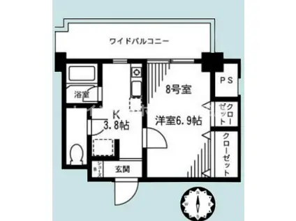 K.Mパークサイド(1K/2階)の間取り写真