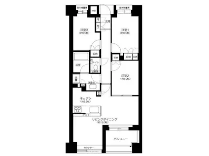 グランスイート神楽坂ピアースノースヒルズ(3LDK/3階)の間取り写真