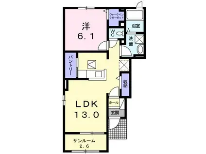 ファミール C棟(1LDK/1階)の間取り写真
