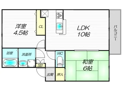 シャトレヴェールA棟(2LDK/2階)の間取り写真