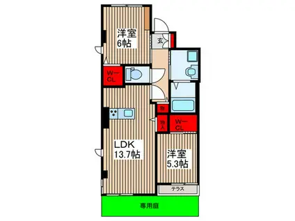 マノワールI(2LDK/1階)の間取り写真