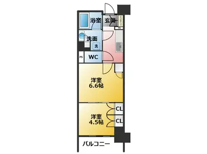 プレサンス名駅南ブリエ(2DK/4階)の間取り写真