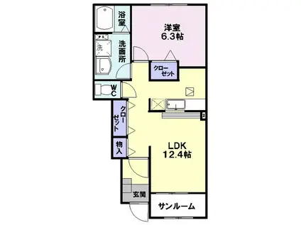 テン ミリオン新庄(1LDK/1階)の間取り写真