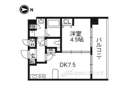 プレサンス京都三条大橋鴨川苑(1DK/2階)の間取り写真
