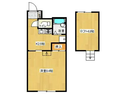 ウッドワン1番館(1K/2階)の間取り写真