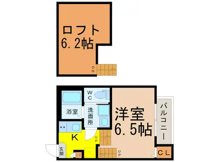 ボヌール東海通(1SK/2階)の間取り写真