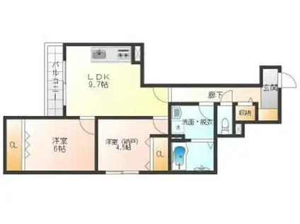 HEALING GRACE高槻高西町B棟(2LDK/2階)の間取り写真