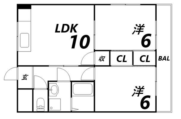 ピュア東姫路(2LDK/3階)の間取り写真