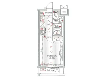 ヴォーガコルテ長原(1K/4階)の間取り写真